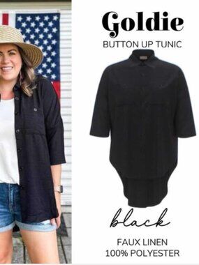 Lularoe Goldie Button Up Tunic Top Womens 3XL 3X Classic Black Shirt New